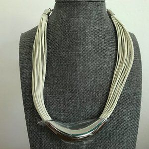 Stainless Steel and White Leather Necklace Set